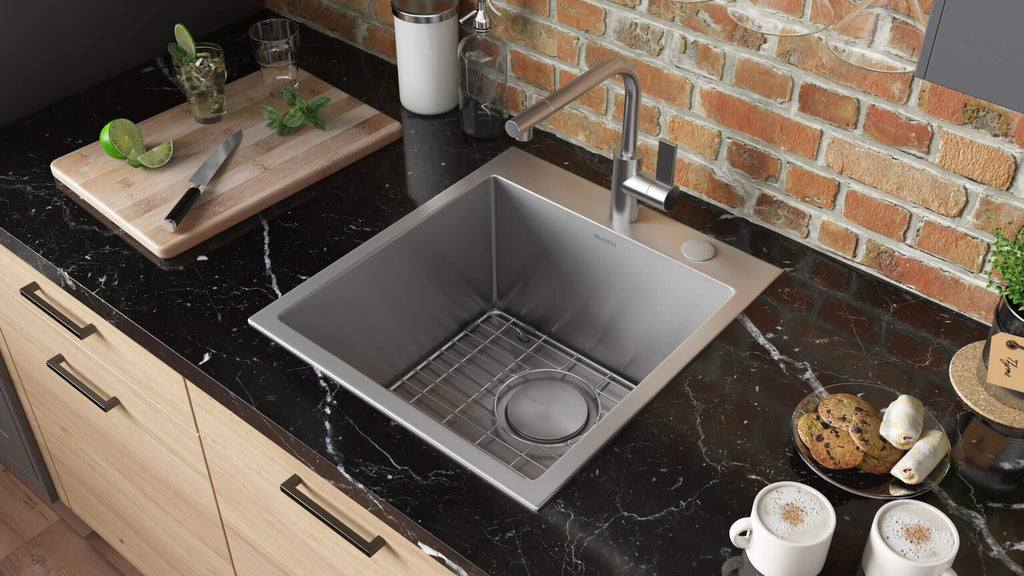 Tirana Pro Model: RVH8006 Ruvati 18 x 20 inch Drop-in Topmount Rounded 16 Gauge Stainless Steel Kitchen Sink Single Bowl – RVH8006