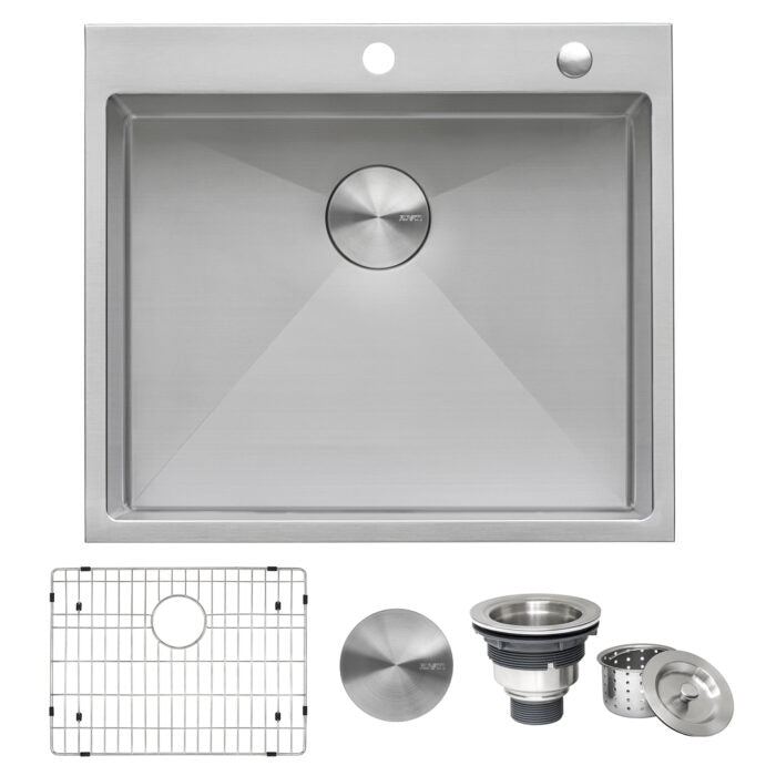 Tirana Pro Model: RVH8007 Ruvati 25-inch Drop-in Topmount 16 Gauge Stainless Steel Rounded Corners Kitchen Sink Single Bowl – RVH8007