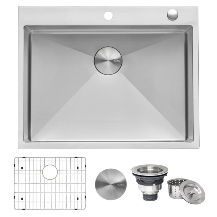 Tirana Pro Model: RVH8008 Ruvati 28-inch Drop-in Topmount 16 Gauge Stainless Steel Rounded Corners Kitchen Sink Single Bowl – RVH8008