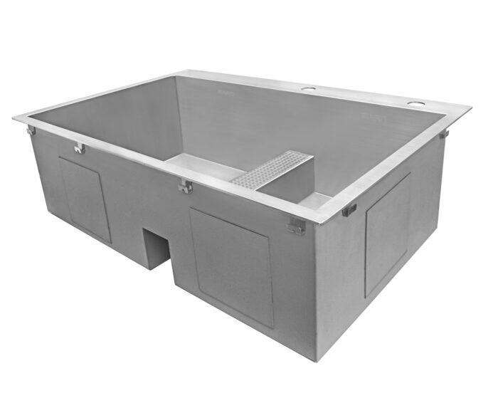 Tirana Model: RVH8059 Ruvati 33-inch Drop-in Low Platform-Divide Zero Radius 60/40 Double Bowl 16 Gauge Topmount Kitchen Sink – RVH8059