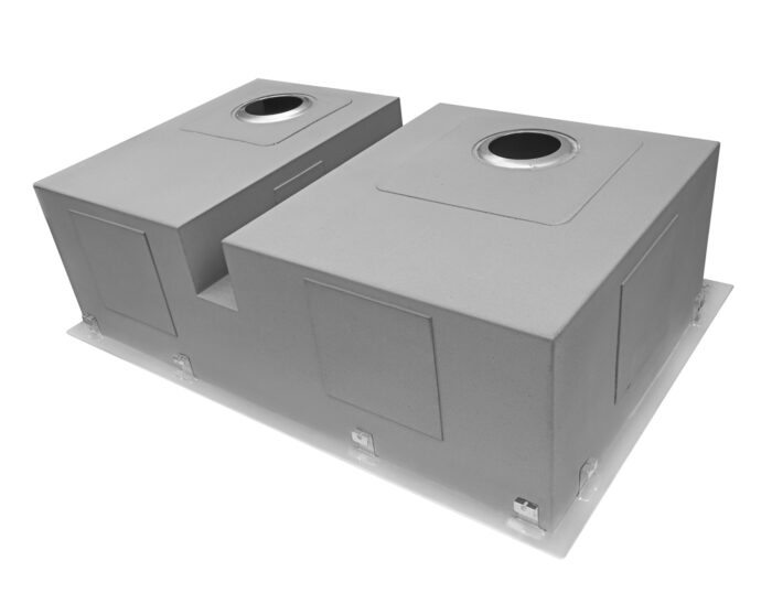 Tirana Model: RVH8059 Ruvati 33-inch Drop-in Low Platform-Divide Zero Radius 60/40 Double Bowl 16 Gauge Topmount Kitchen Sink – RVH8059