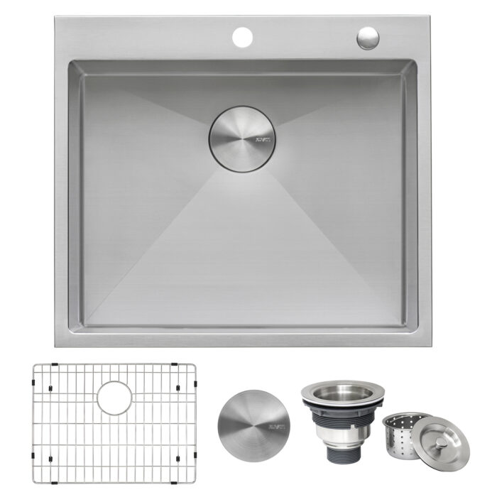 Tirana Pro Model: RVH8071 Ruvati 21 inch Drop-in Topmount Rounded 16 Gauge Stainless Steel Kitchen Sink Single Bowl – RVH8071