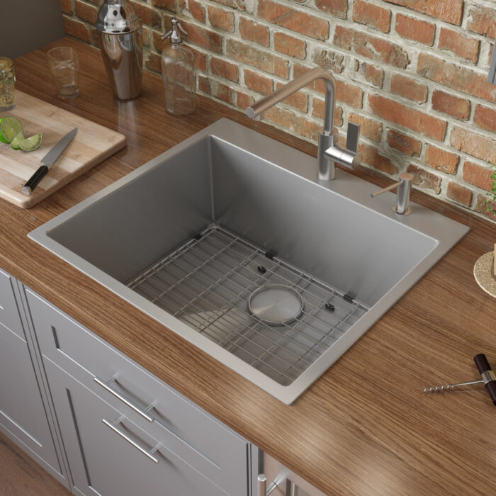 Tirana Pro Model: RVH8071 Ruvati 21 inch Drop-in Topmount Rounded 16 Gauge Stainless Steel Kitchen Sink Single Bowl – RVH8071