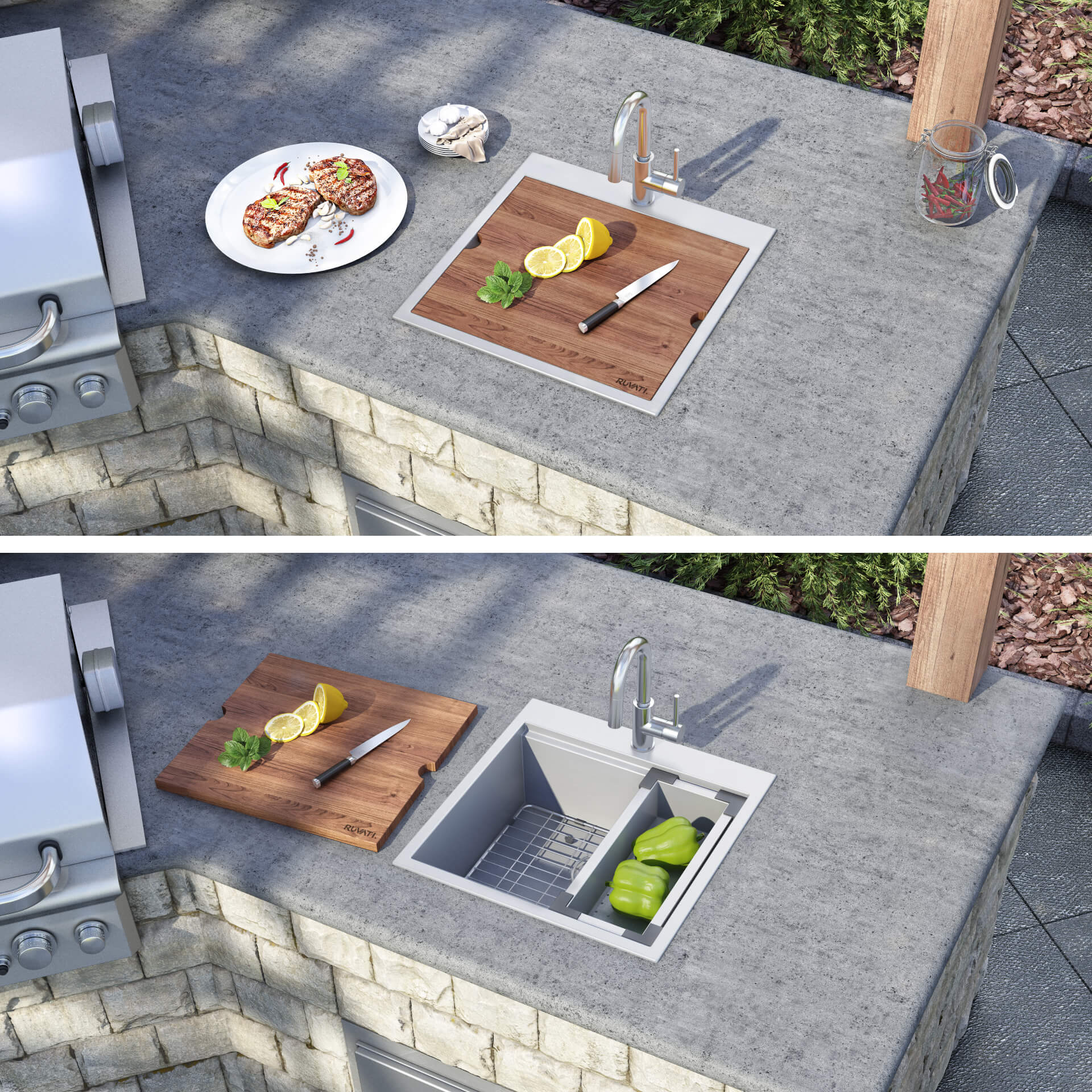 Vino Ruvati 21" x 20" RV Workstation Drop-in Topmount Bar Prep Kitchen Sink 16 Gauge Stainless Steel – Model # RVH8221