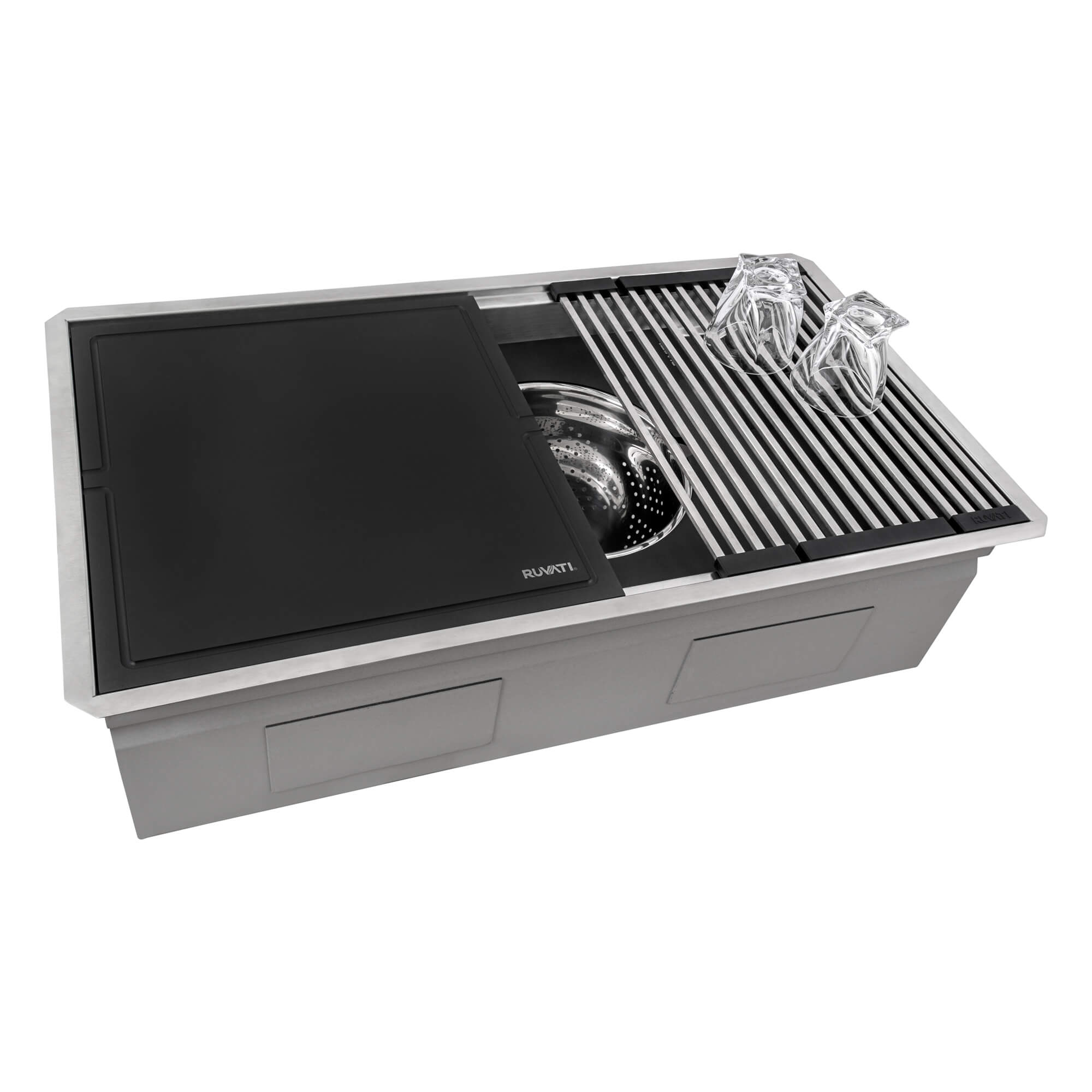 Dual-Tier Nova Ruvati 33-inch Workstation Two-Tiered Ledge Kitchen Sink Undermount 16 Gauge Stainless Steel – Model# RVH8224