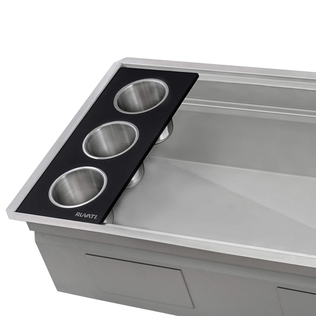 Dual-Tier Nova Ruvati 33-inch Workstation Two-Tiered Ledge Kitchen Sink Undermount 16 Gauge Stainless Steel – Model# RVH8224