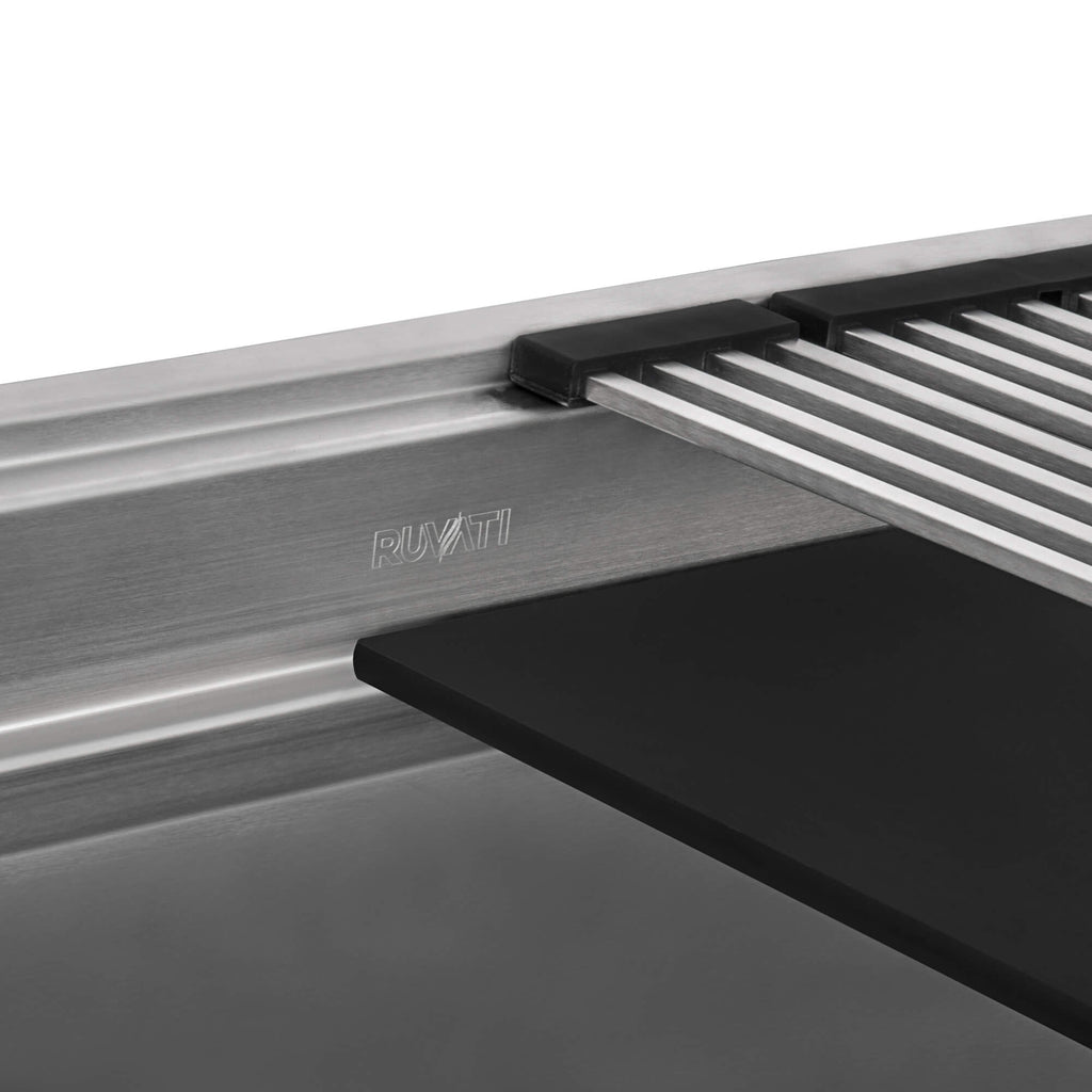 Dual-Tier Nova Ruvati 33-inch Workstation Two-Tiered Ledge Kitchen Sink Undermount 16 Gauge Stainless Steel – Model# RVH8224