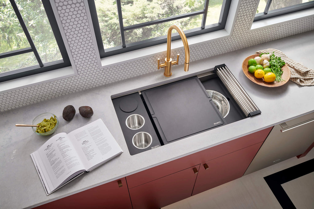 Dual-Tier Nova Ruvati 33-inch Workstation Two-Tiered Ledge Kitchen Sink Undermount 16 Gauge Stainless Steel – Model# RVH8224