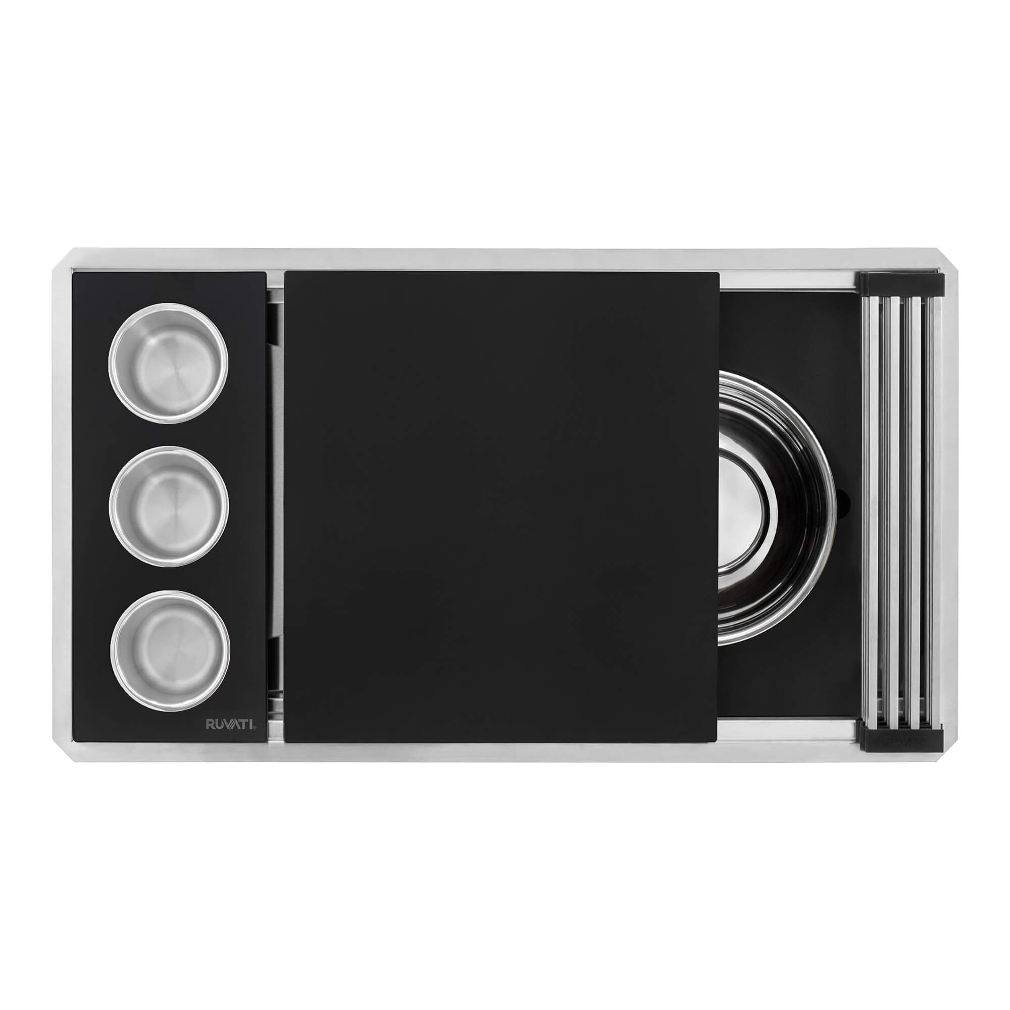 Dual-Tier Nova Ruvati 33-inch Workstation Two-Tiered Ledge Kitchen Sink Undermount 16 Gauge Stainless Steel – Model# RVH8224