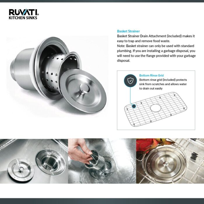 Gravena Ruvati 35″ Triple Bowl Undermount 16 Gauge Stainless Steel Kitchen Sink – Model # RVH8500