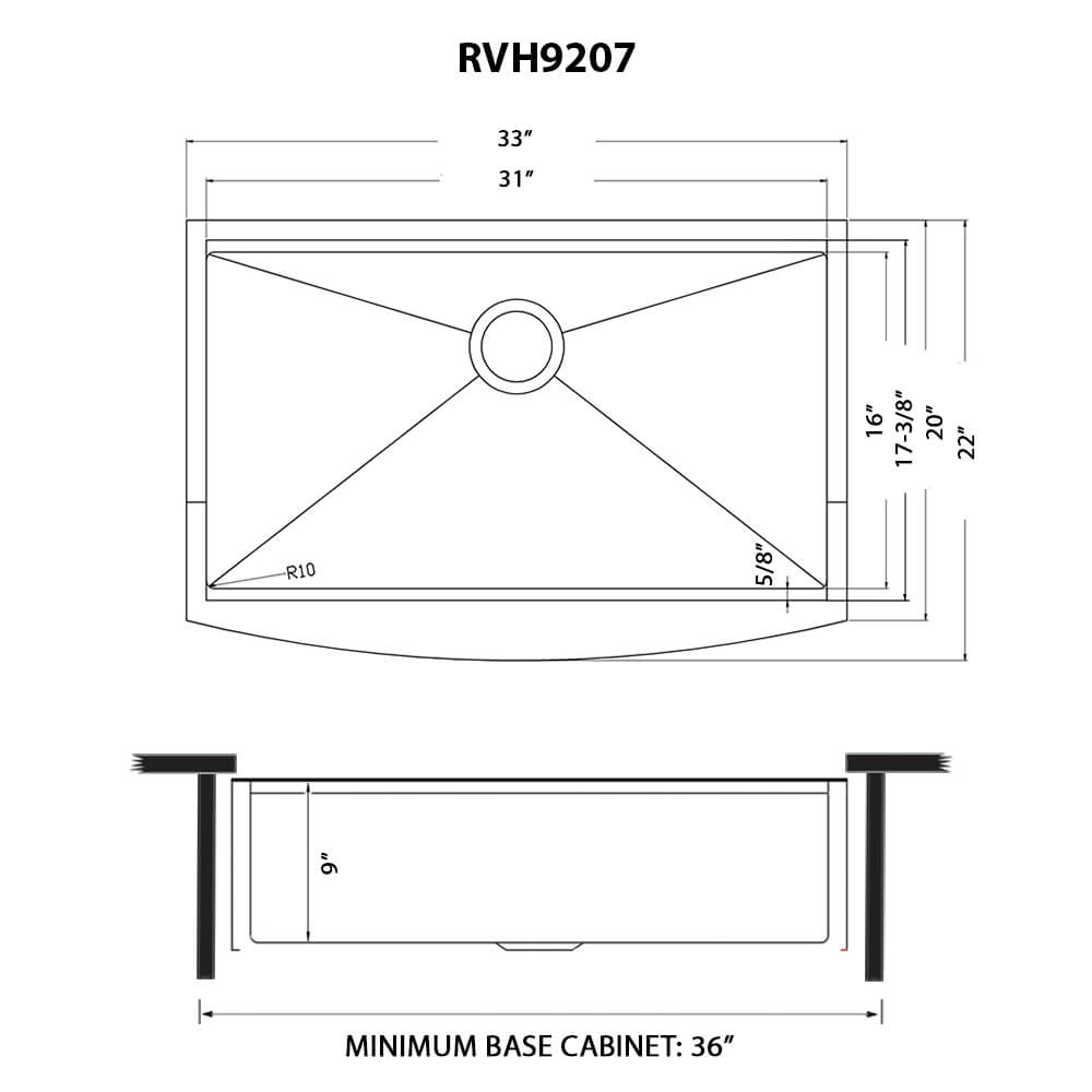Monaco Ruvati 33" Matte Gold Workstation Apron-Front Stainless Steel Kitchen Sink – Model # RVH9207GG