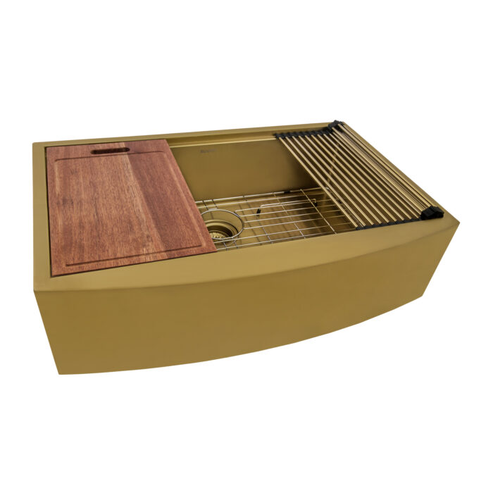 Monaco Ruvati 33" Matte Gold Workstation Apron-Front Stainless Steel Kitchen Sink – Model # RVH9207GG