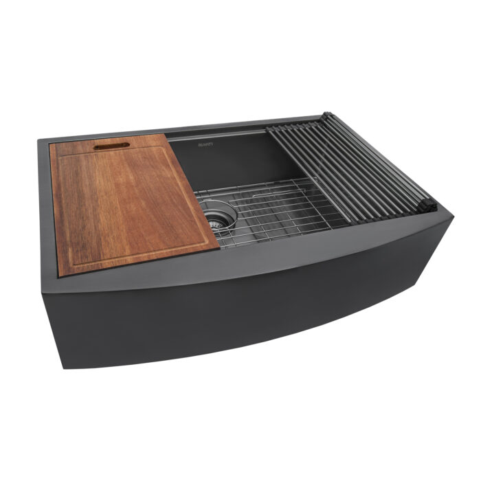 Monaco Ruvati 36" Gunmetal Black Workstation Apron-Front Stainless Steel Kitchen Sink – Model # RVH9308BL