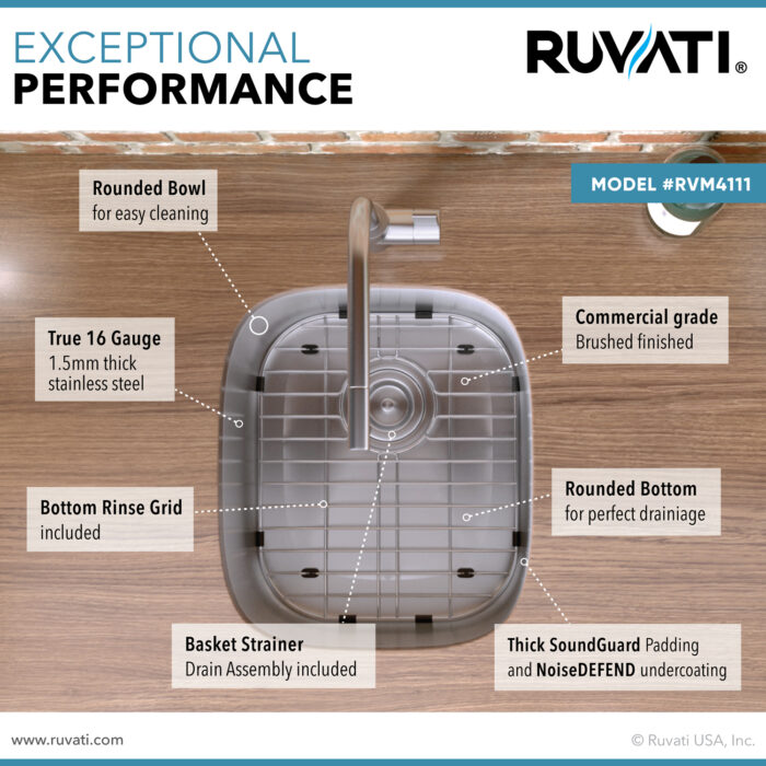 Parmi Model: RVM4111 Ruvati 12 x 18 inch Undermount 16 Gauge Stainless Steel Bar Prep Sink – RVM4111