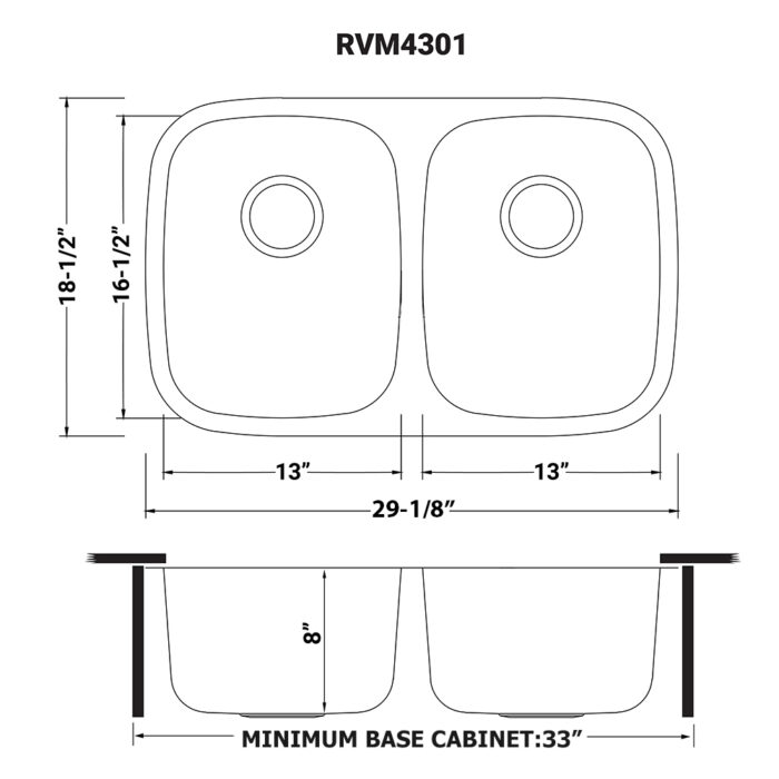 Parmi Model: RVM4301 Ruvati 29-inch Undermount 50/50 Double Bowl 16 Gauge Stainless Steel Kitchen Sink – RVM4301