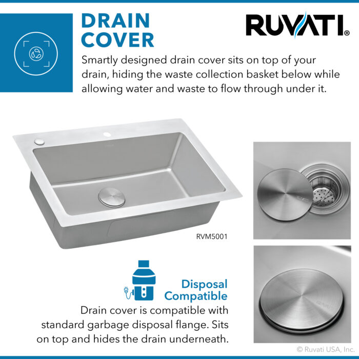 Modena Model: RVM5001 Ruvati 33 x 22 inch Drop-in Topmount Kitchen Sink 16 Gauge Stainless Steel Single Bowl – RVM5001