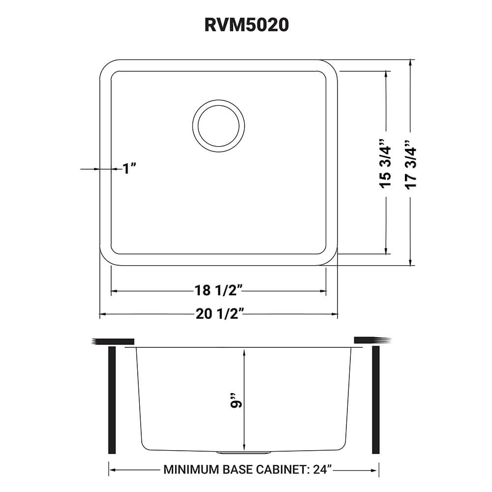 Modena Model: RVM5020 Ruvati 20-inch Undermount Bar Prep Kitchen Sink 16 Gauge Stainless Steel Single Bowl – RVM5020