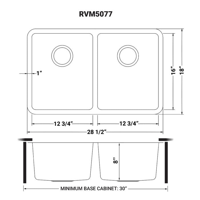 Modena Model: RVM5077 Ruvati 28-inch Undermount Kitchen Sink 50/50 Double Bowl 16 Gauge Stainless Steel – RVM5077