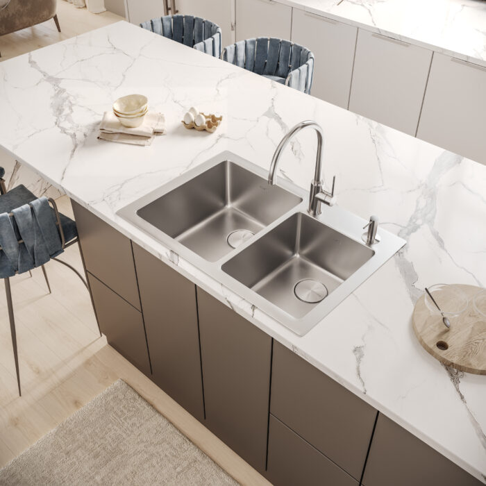 Modena Model: RVM5166 Ruvati 33 x 22 inch Drop-in Topmount Kitchen Sink 16 Gauge Stainless Steel 60/40 Double Bowl – RVM5166