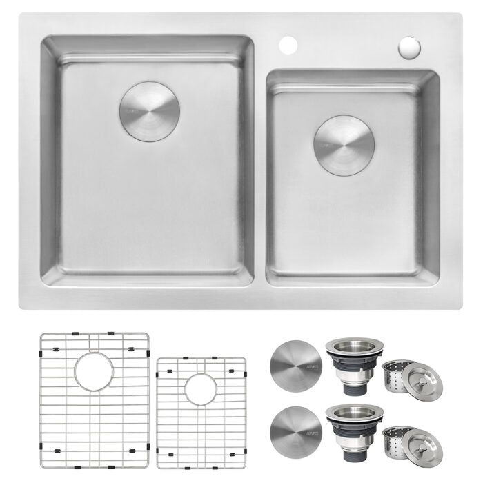 Modena Model: RVM5166 Ruvati 33 x 22 inch Drop-in Topmount Kitchen Sink 16 Gauge Stainless Steel 60/40 Double Bowl – RVM5166