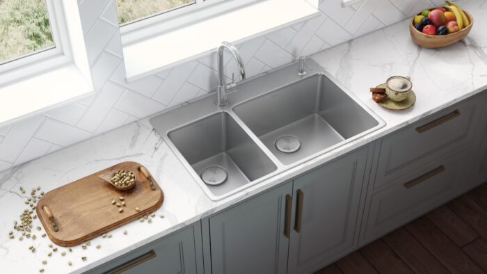 Modena Model: RVM5176 Ruvati 33 x 22 inch Drop-in Topmount Kitchen Sink 16 Gauge Stainless Steel 30/70 Double Bowl – RVM5176