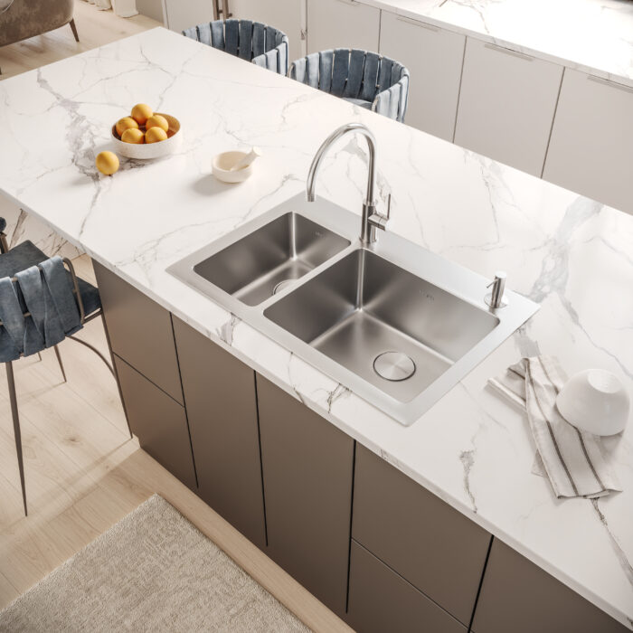 Modena Model: RVM5176 Ruvati 33 x 22 inch Drop-in Topmount Kitchen Sink 16 Gauge Stainless Steel 30/70 Double Bowl – RVM5176