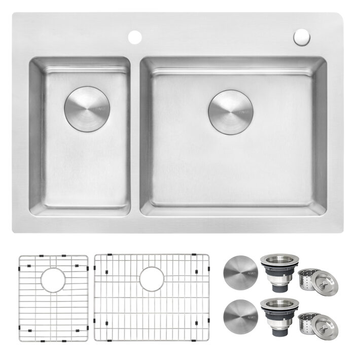 Modena Model: RVM5176 Ruvati 33 x 22 inch Drop-in Topmount Kitchen Sink 16 Gauge Stainless Steel 30/70 Double Bowl – RVM5176