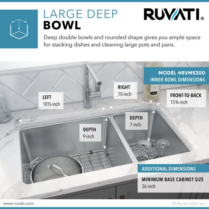 Modena Model: RVM5300 Ruvati 32-inch Undermount Kitchen Sink 70/30 Double Bowl 16 Gauge Stainless Steel – RVM5300