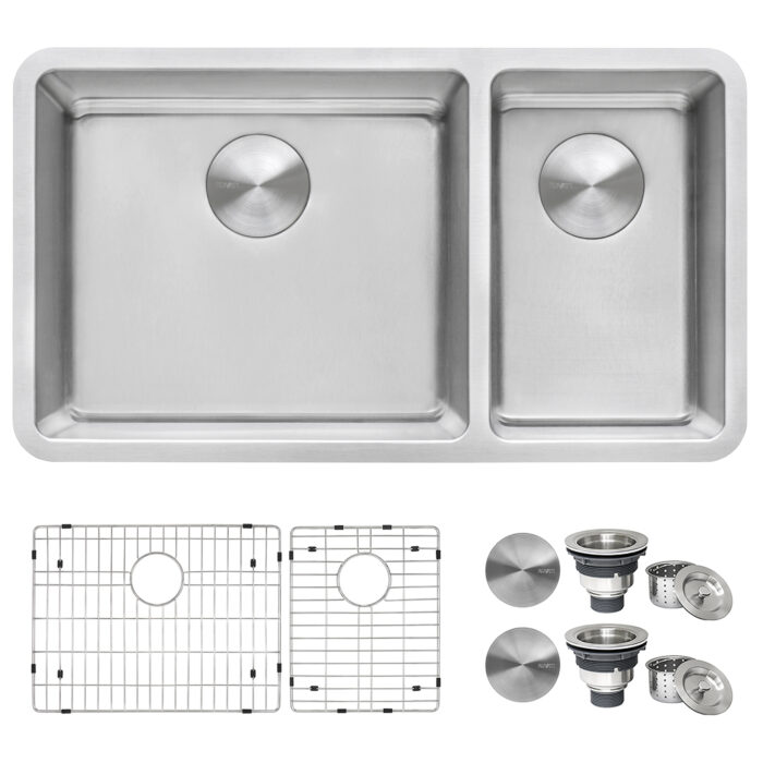 Modena Model: RVM5300 Ruvati 32-inch Undermount Kitchen Sink 70/30 Double Bowl 16 Gauge Stainless Steel – RVM5300