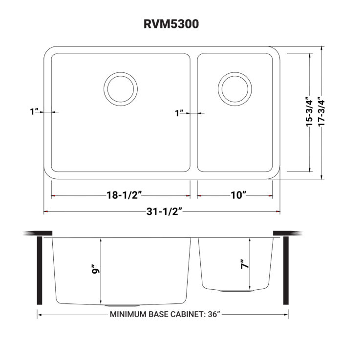 Modena Model: RVM5300 Ruvati 32-inch Undermount Kitchen Sink 70/30 Double Bowl 16 Gauge Stainless Steel – RVM5300