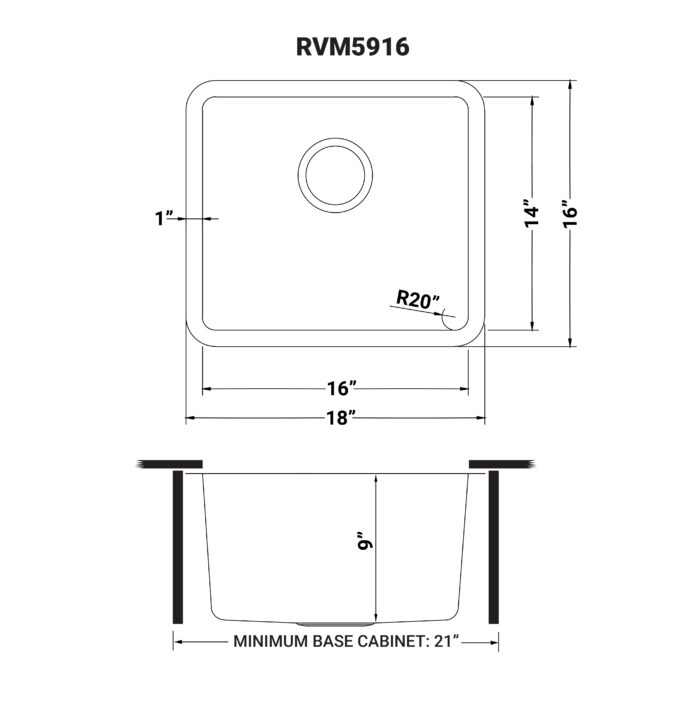 Modena Model: RVM5916 Ruvati 18-inch Undermount Bar Prep Kitchen Sink 16 Gauge Stainless Steel Single Bowl – RVM5916