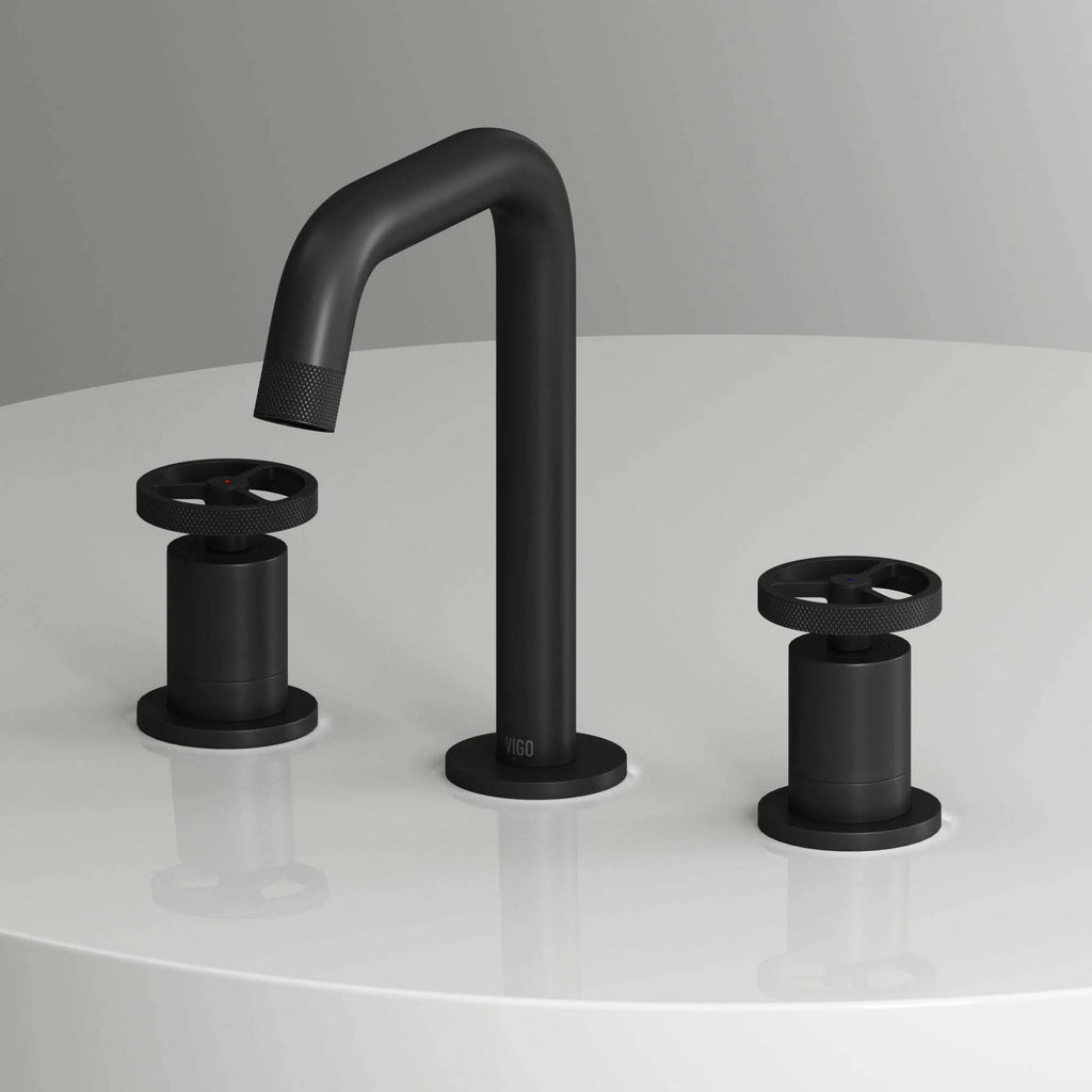 VIGO - Cass 2 Handle Widespread Bathroom Faucet In Matte Black Model# VG01301MB