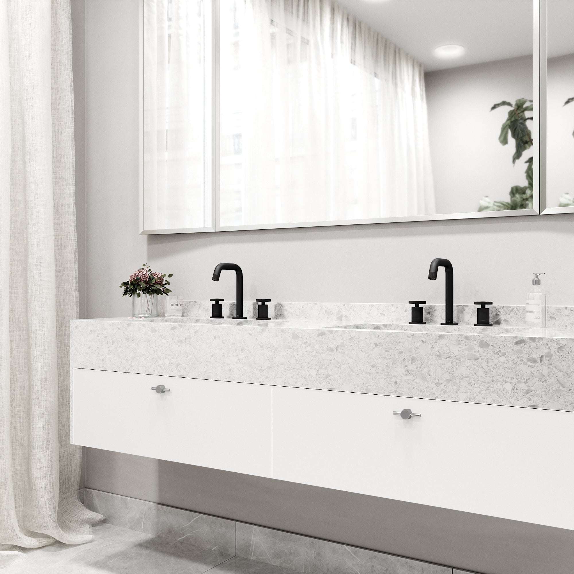 VIGO - Cass 2 Handle Widespread Bathroom Faucet In Matte Black Model# VG01301MB