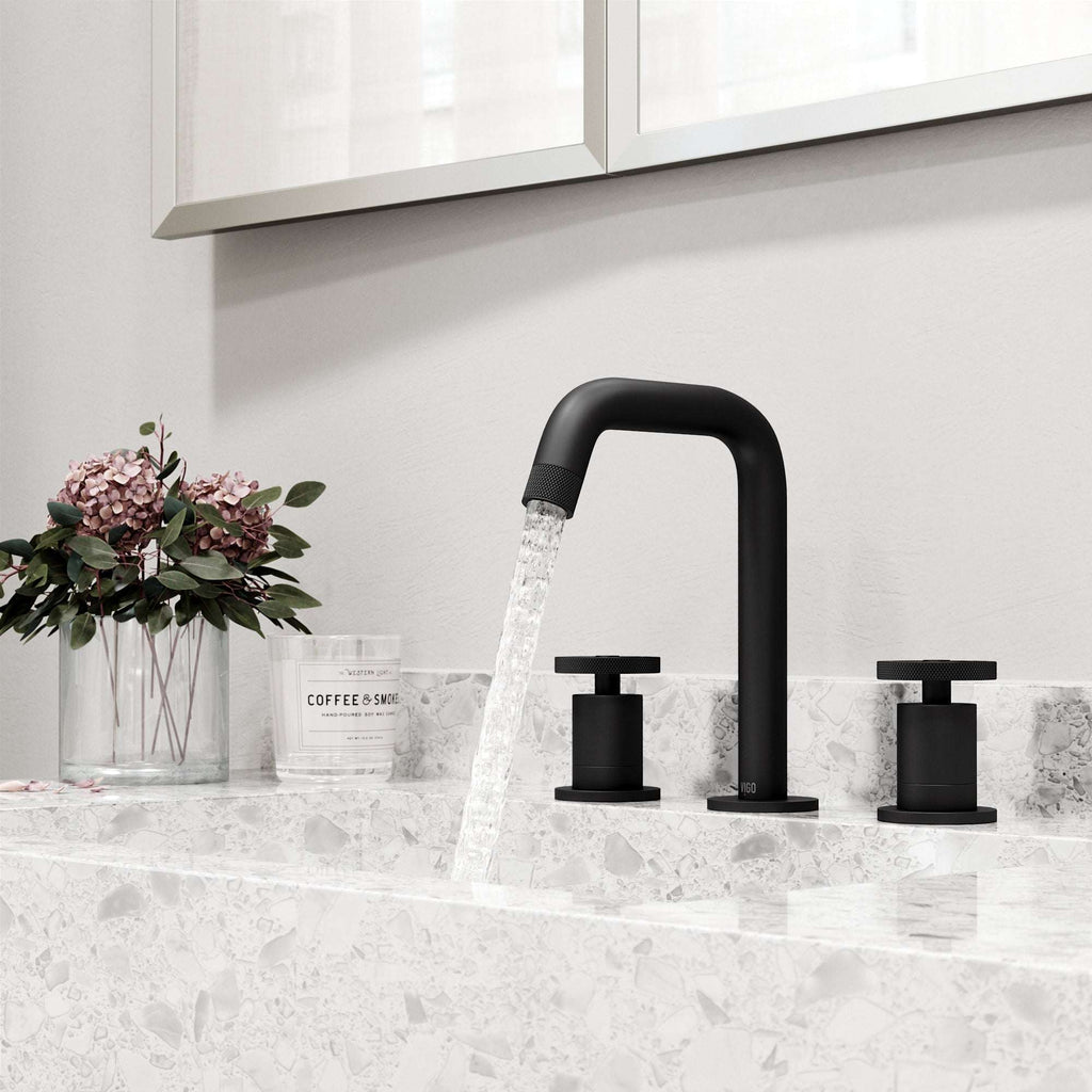 VIGO - Cass 2 Handle Widespread Bathroom Faucet In Matte Black Model# VG01301MB