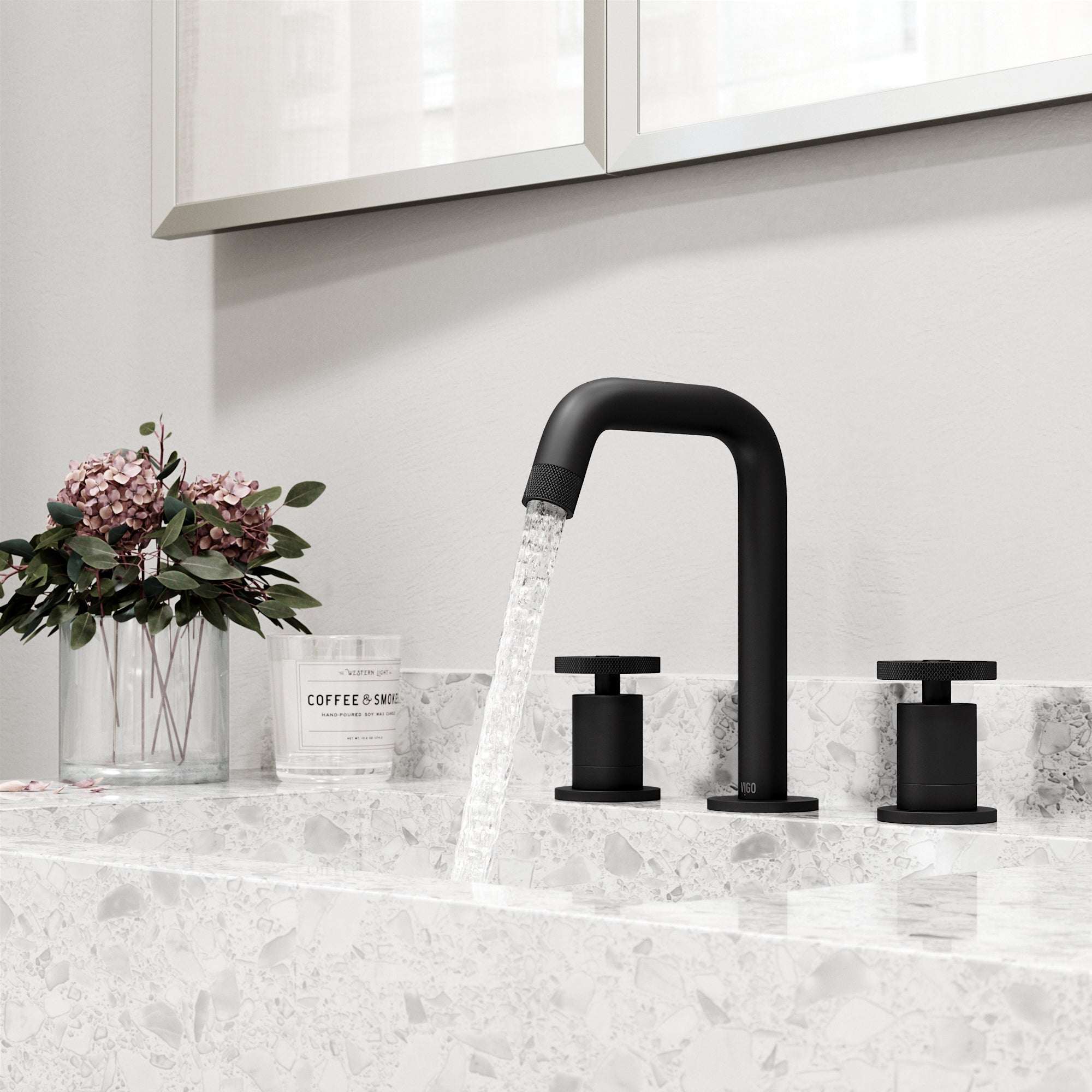 VIGO - Cass 2 Handle Widespread Bathroom Faucet In Matte Black Model# VG01301MB