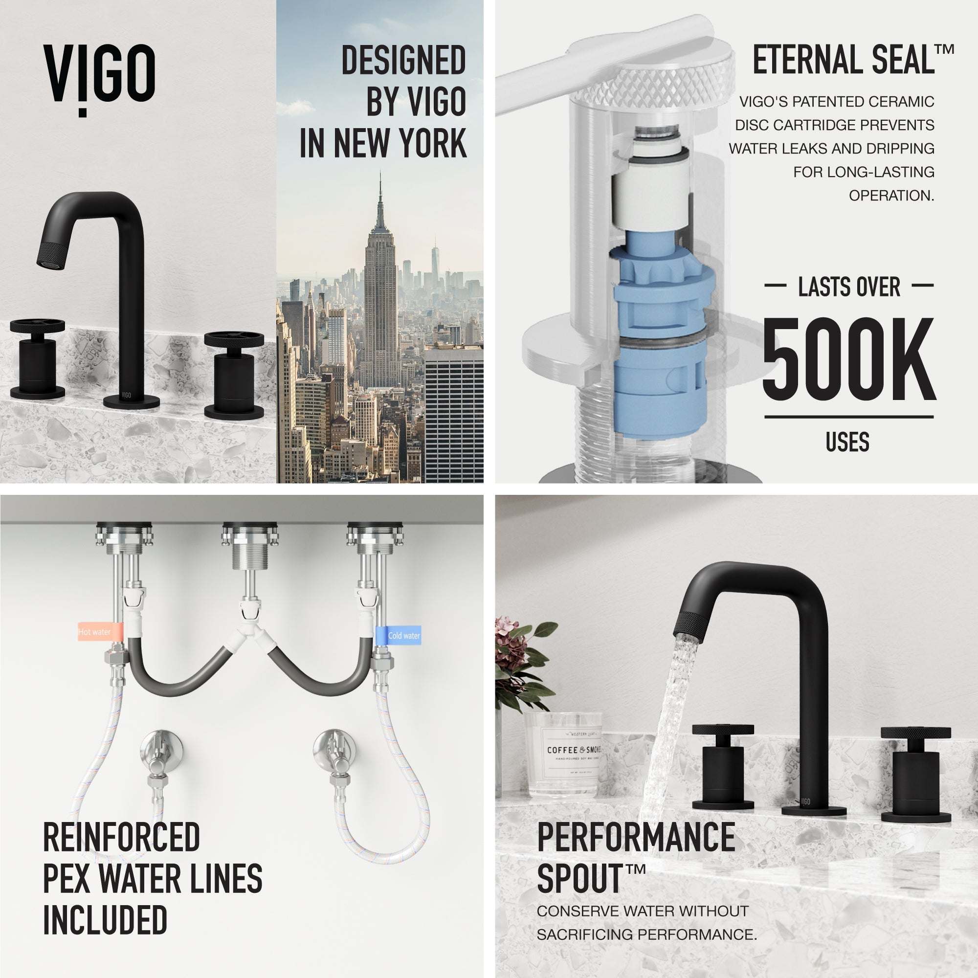 VIGO - Cass 2 Handle Widespread Bathroom Faucet In Matte Black Model# VG01301MB