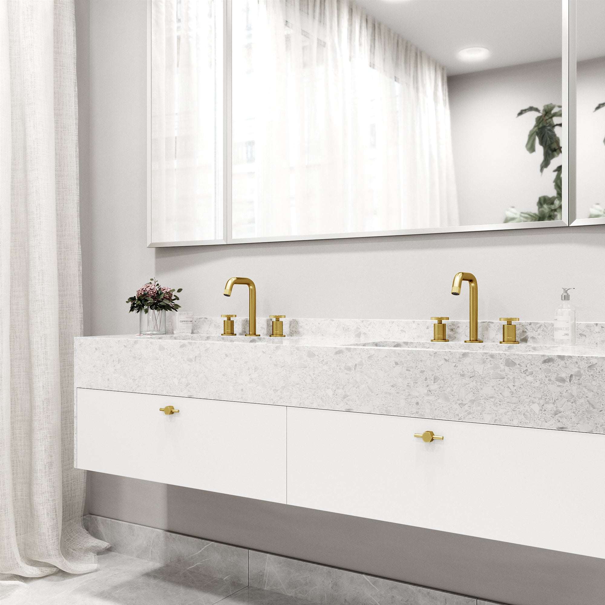 VIGO - Cass 2 Handle Widespread Bathroom Faucet In Matte Brushed Gold Model# VG01301MG