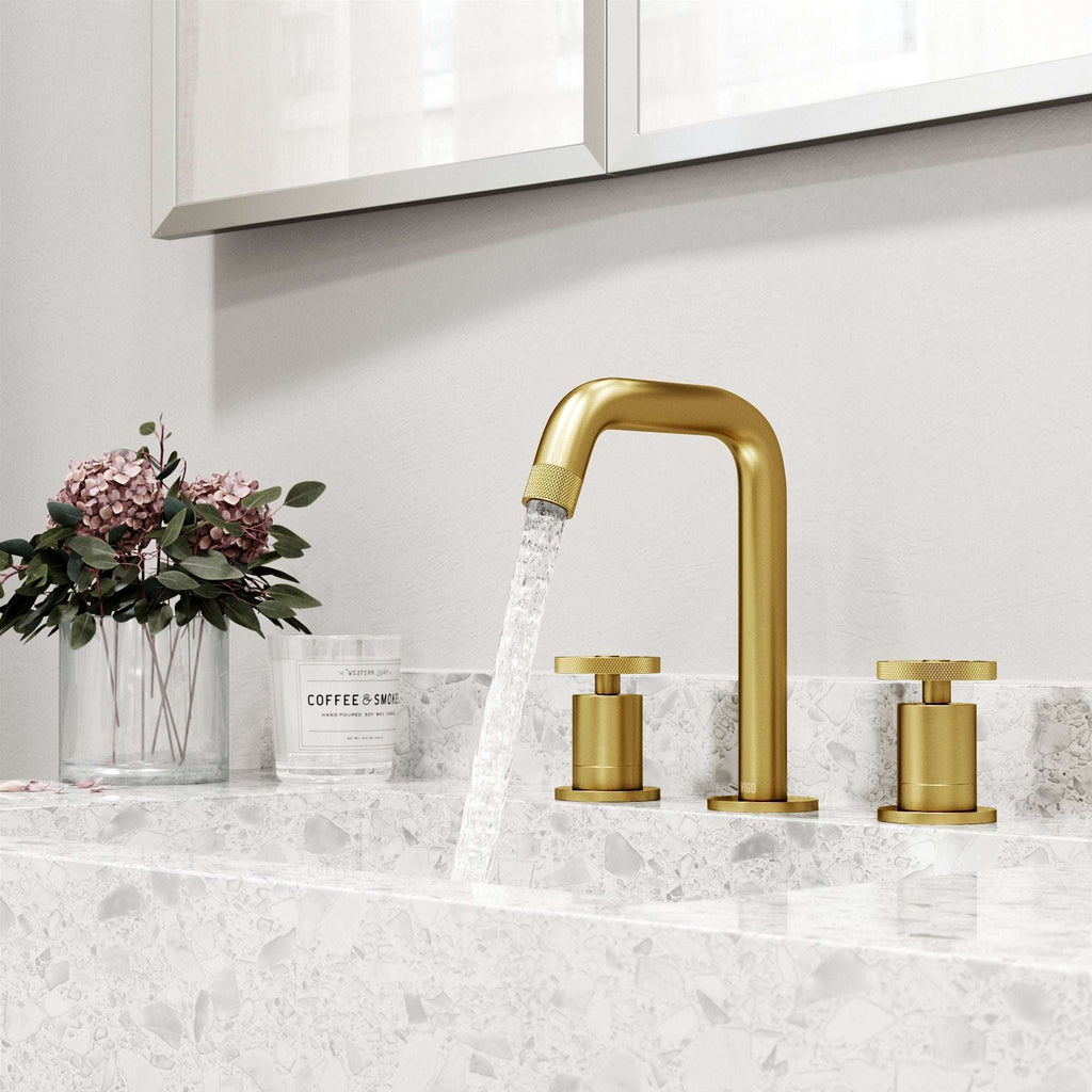 VIGO - Cass 2 Handle Widespread Bathroom Faucet In Matte Brushed Gold Model# VG01301MG