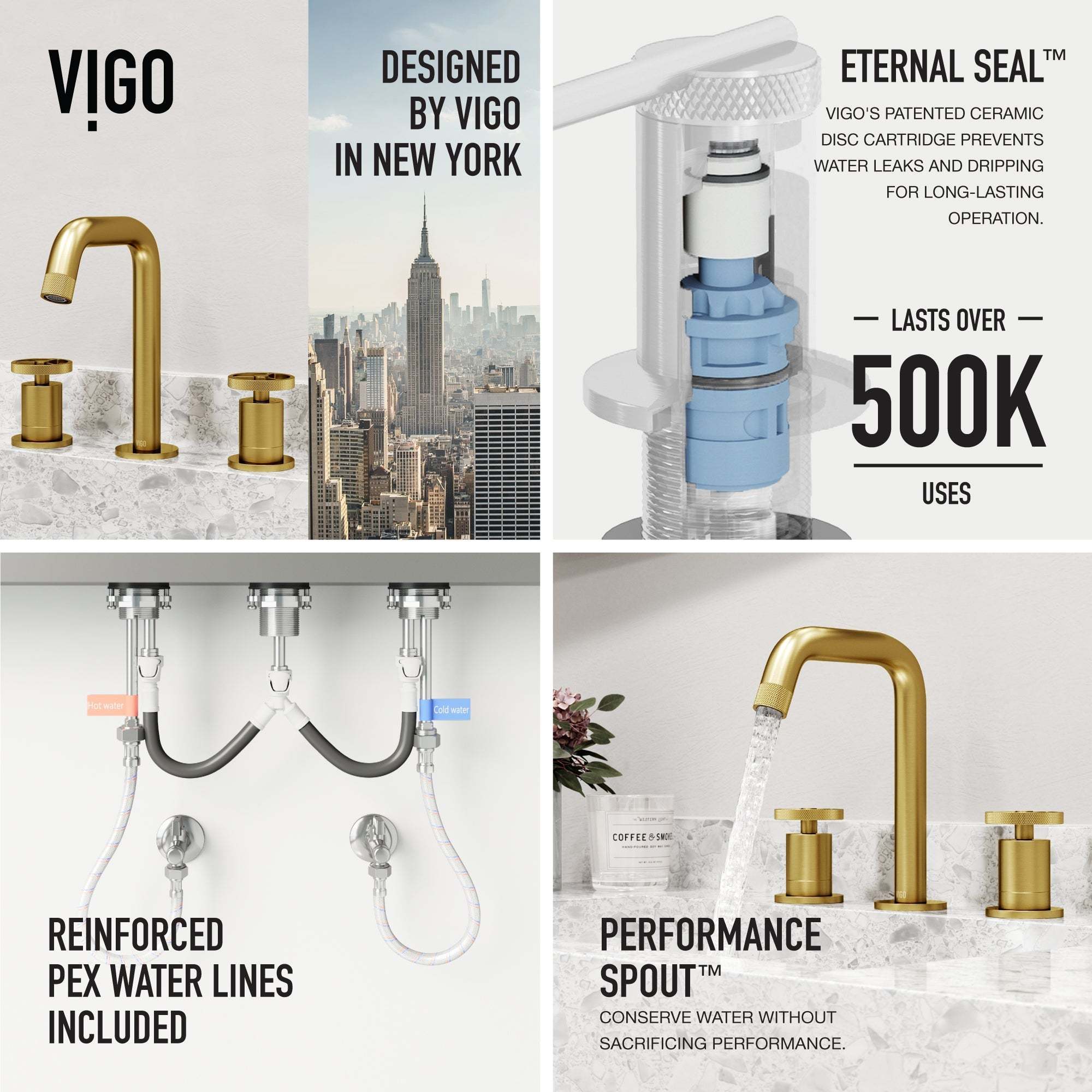 VIGO - Cass 2 Handle Widespread Bathroom Faucet In Matte Brushed Gold Model# VG01301MG