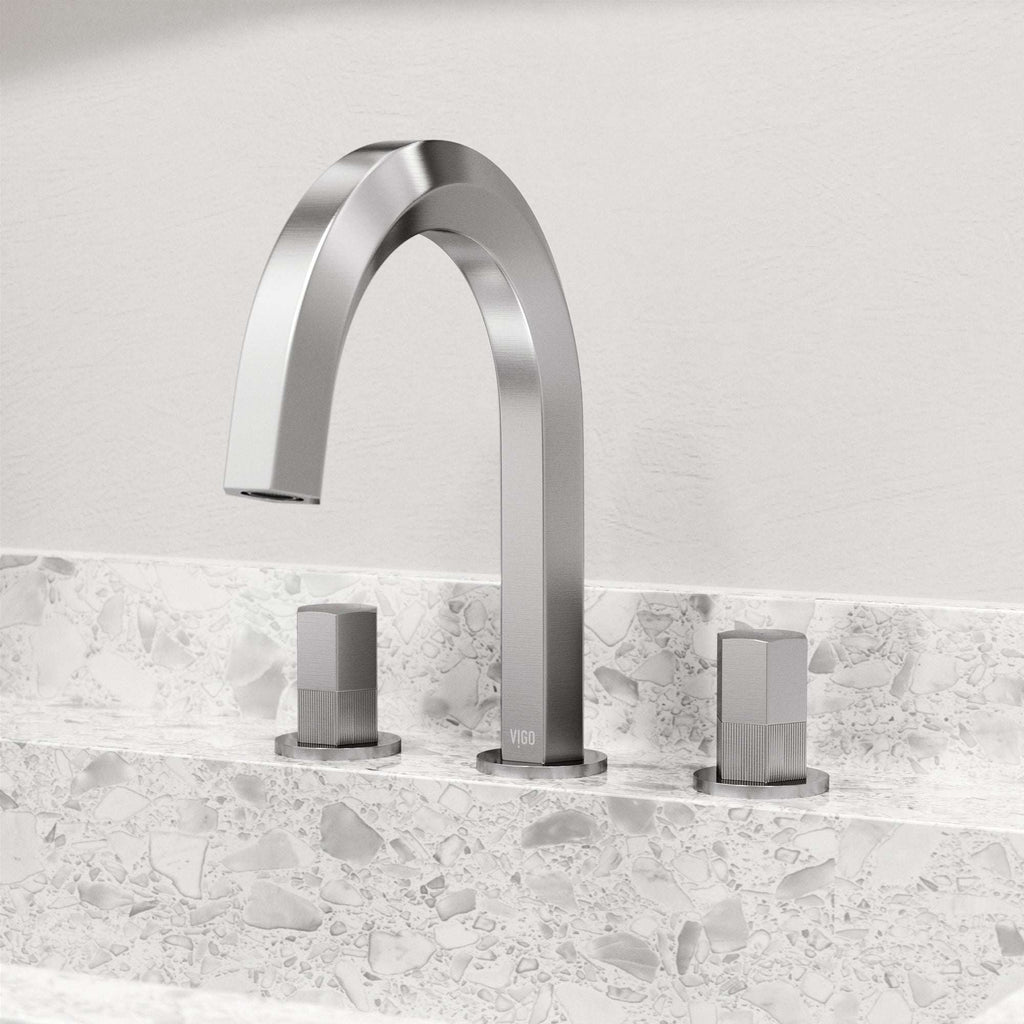 VIGO - Hart 9 in. &nbsp;Hexad 2 Handles Widespread Bathroom Faucet In Brushed Nickel Model# VG01303BN