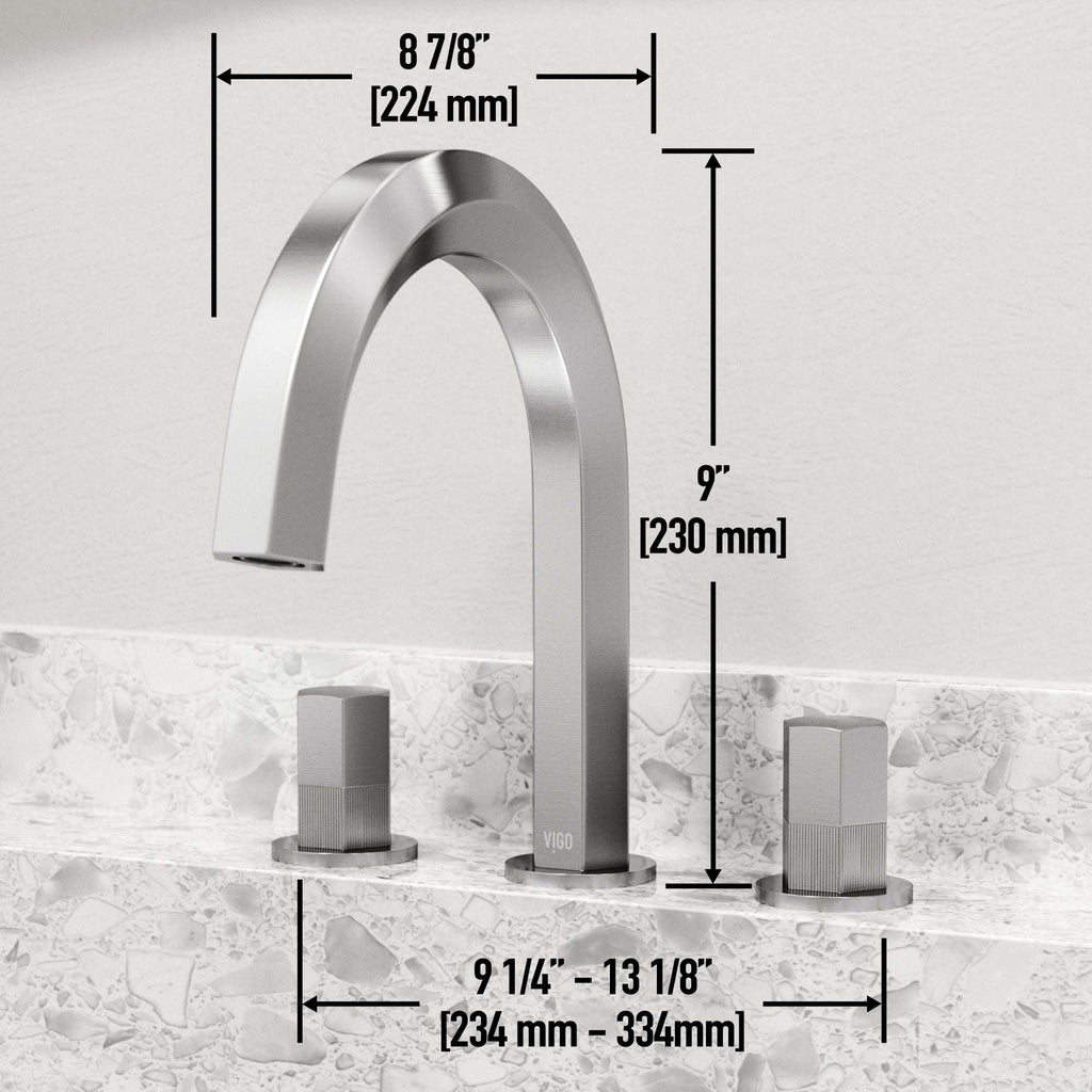 VIGO - Hart 9 in. &nbsp;Hexad 2 Handles Widespread Bathroom Faucet In Brushed Nickel Model# VG01303BN