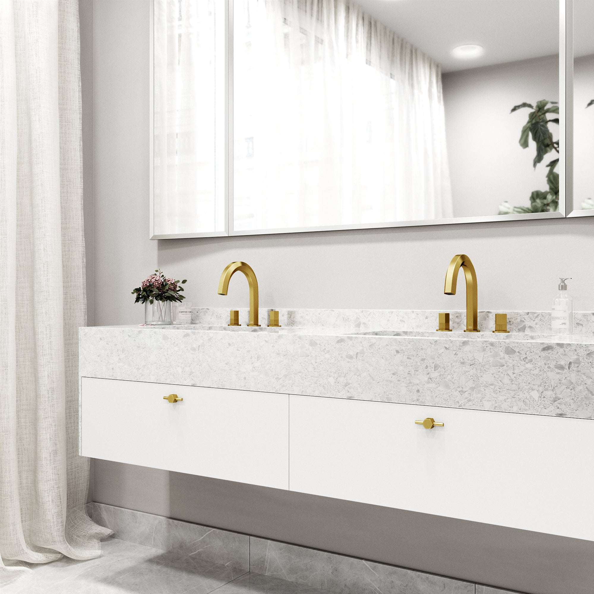 VIGO - Hart 9 in. Hexad 2 Handles Widespread Bathroom Faucet In Matte Brushed Gold Model# VG01303MG