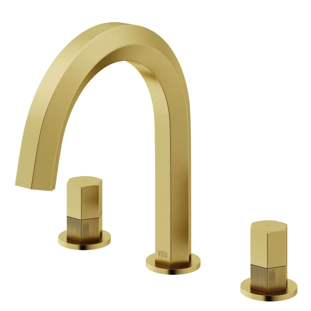 VIGO - Hart 9 in. Hexad 2 Handles Widespread Bathroom Faucet In Matte Brushed Gold Model# VG01303MG