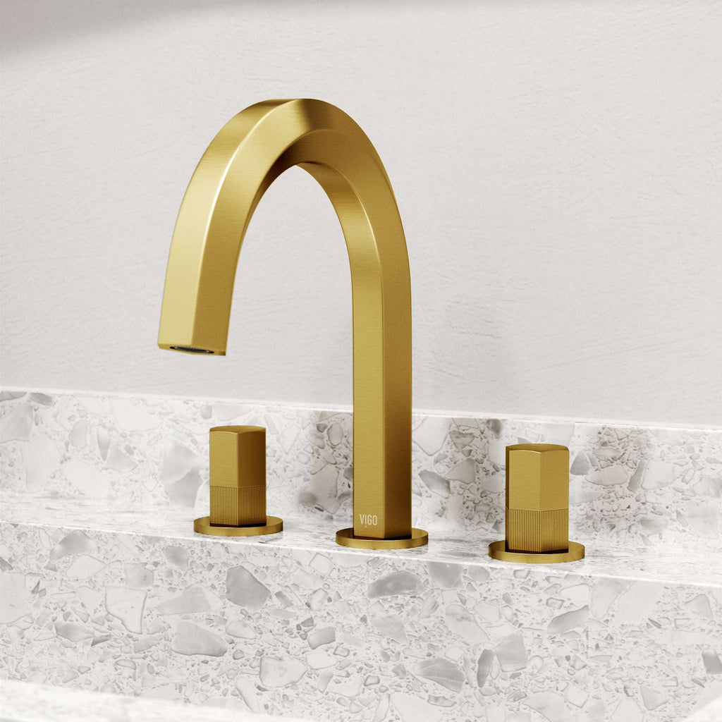 VIGO - Hart 9 in. Hexad 2 Handles Widespread Bathroom Faucet In Matte Brushed Gold Model# VG01303MG