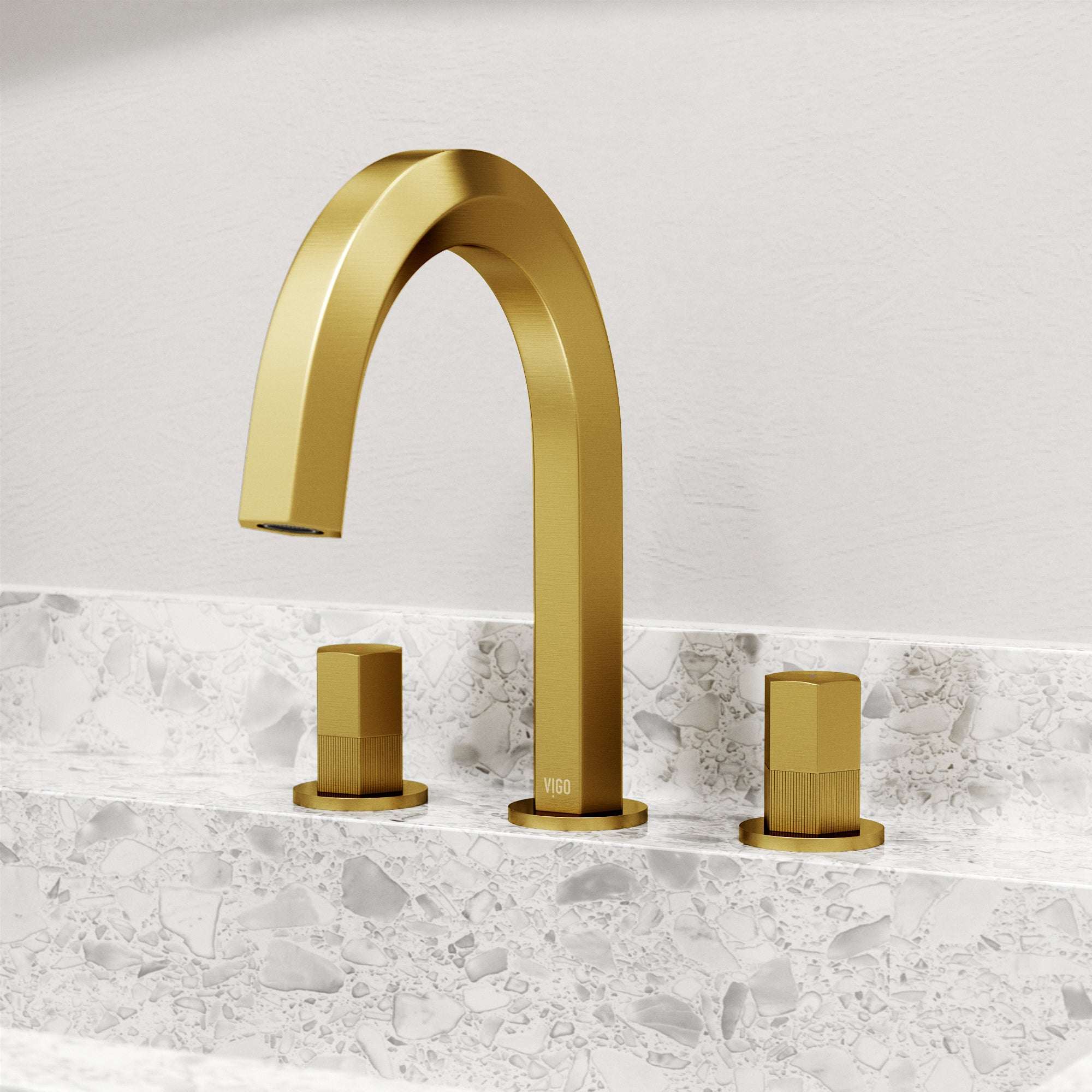 VIGO - Hart 9 in. Hexad 2 Handles Widespread Bathroom Faucet In Matte Brushed Gold Model# VG01303MG