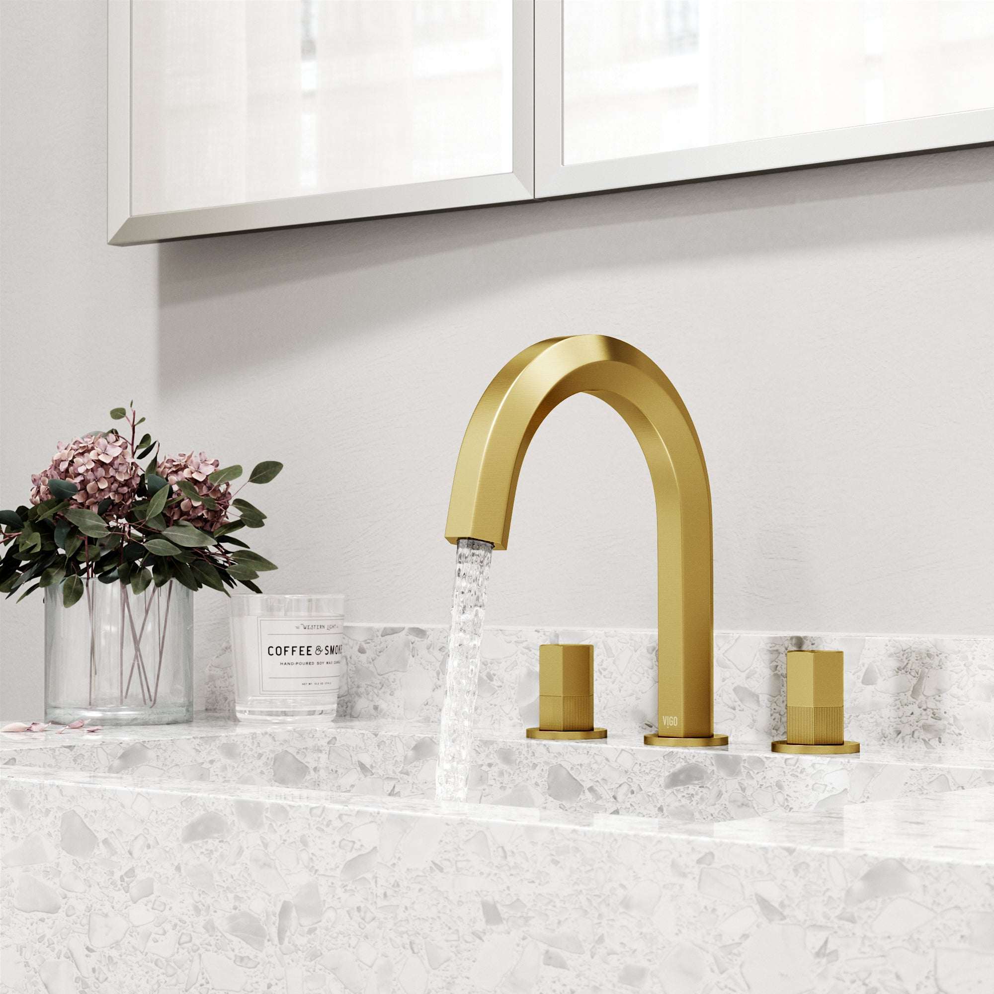 VIGO - Hart 9 in. Hexad 2 Handles Widespread Bathroom Faucet In Matte Brushed Gold Model# VG01303MG