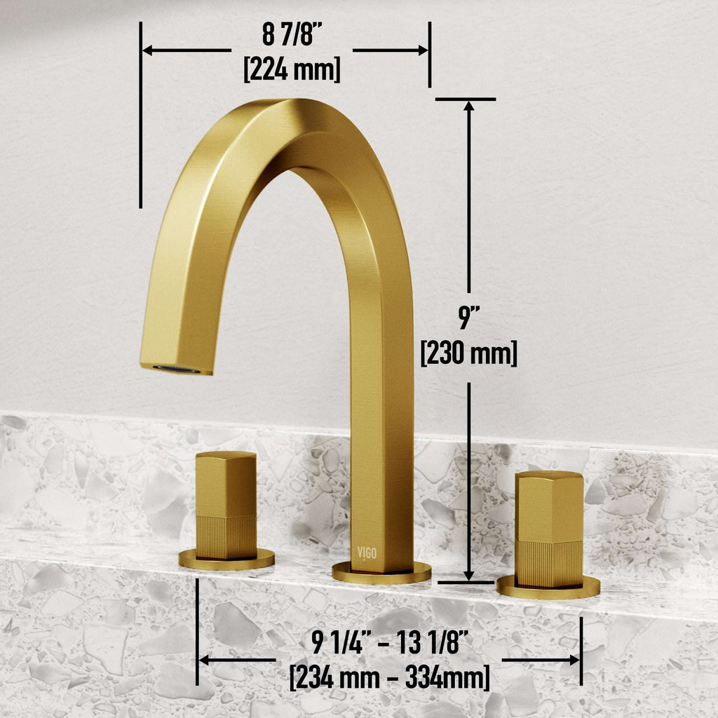 VIGO - Hart 9 in. Hexad 2 Handles Widespread Bathroom Faucet In Matte Brushed Gold Model# VG01303MG