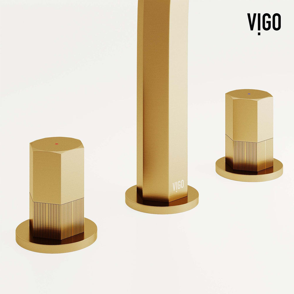 VIGO - Hart 9 in. Hexad 2 Handles Widespread Bathroom Faucet In Matte Brushed Gold Model# VG01303MG