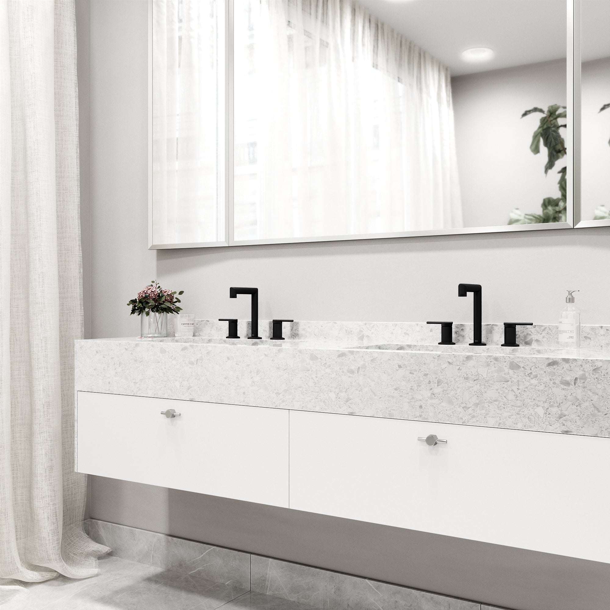 VIGO - Sterling Widespread 2 Handle Bathroom Faucet In Matte Black Model# VG01304MB