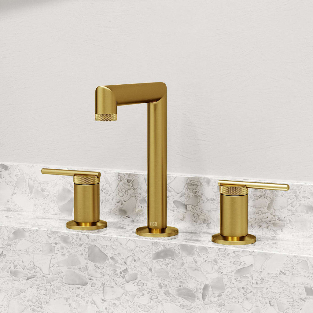 VIGO - Sterling Widespread 2 Handle Bathroom Faucet In Matte Brushed Gold Model# VG01304MG